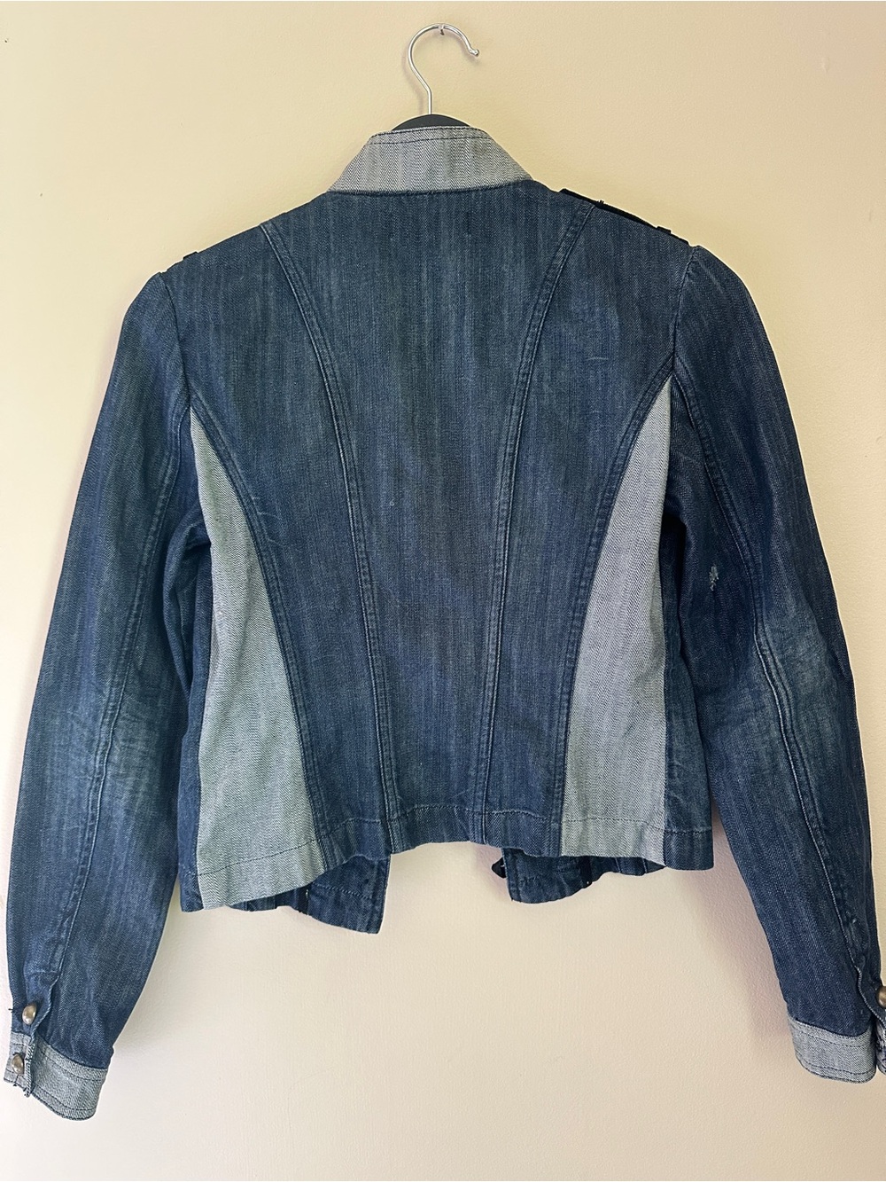 Jessica Simpson Blue Denim Military-Style Jacket with Black Trim - Picture 4 of 5